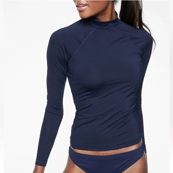 Athleta North Point Rashguard Women’s Size M Long Sleeve Zip Back Blue UPF 50+ - Picture 2 of 13
